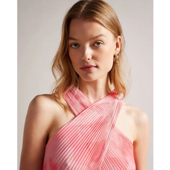 Ted Baker 'Mirelia' Cross Front Pleated Midi Dress - Coral - Picture 4 of 16